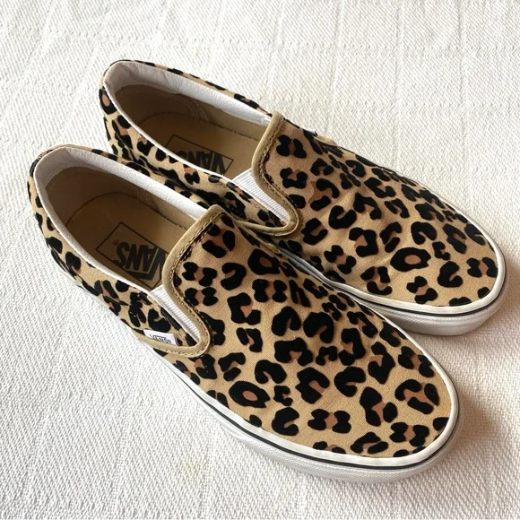 Vans Leopard Print Slip On Black Tan Casual Classic Slip On Shoes Size 9 - Picture 1 of 16